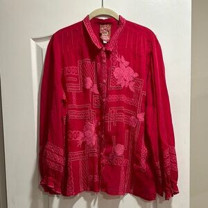 Johnny Was Pink Embroidered Blouse